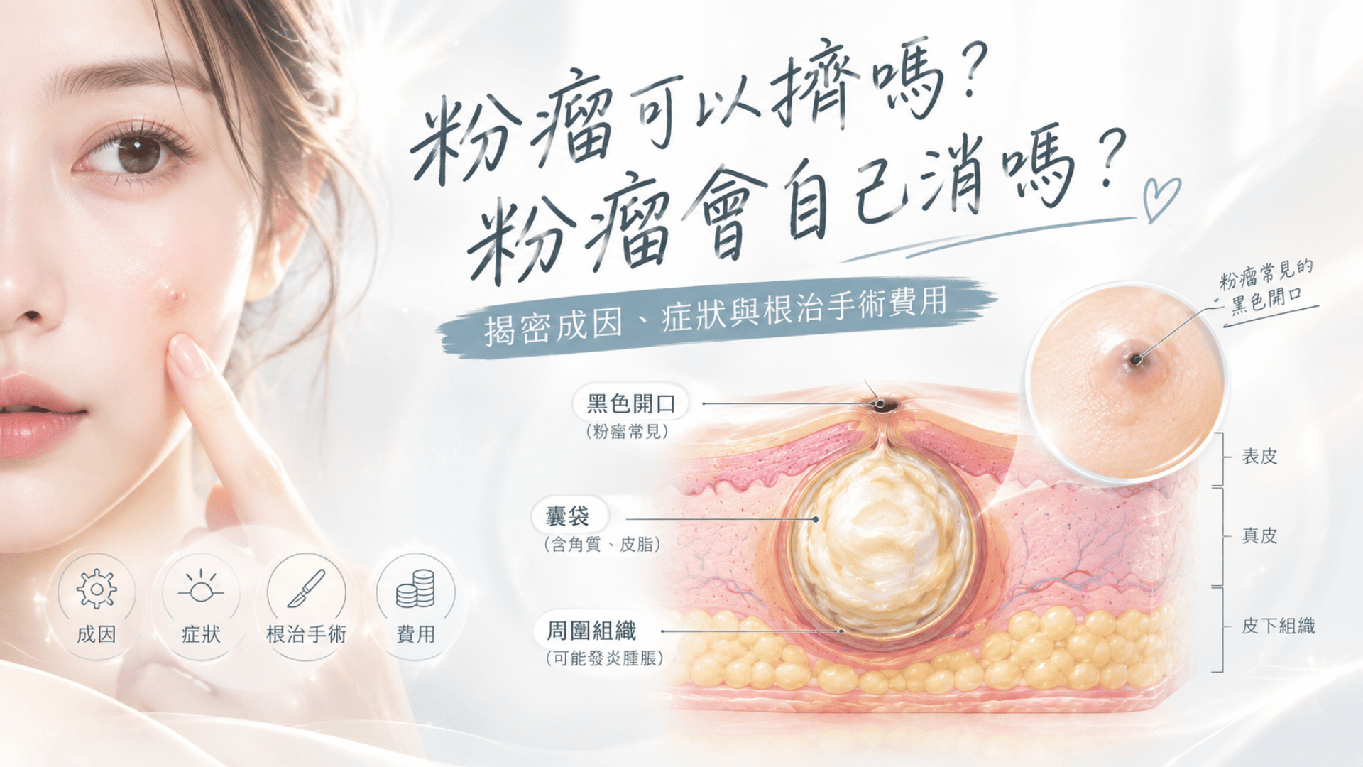 粉瘤可以擠嗎？粉瘤會自己消嗎？揭密成因、症狀與根治手術費用