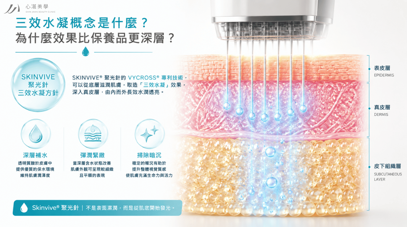 SKINVIVE聚光針將玻尿酸注入真皮層補水的示意圖