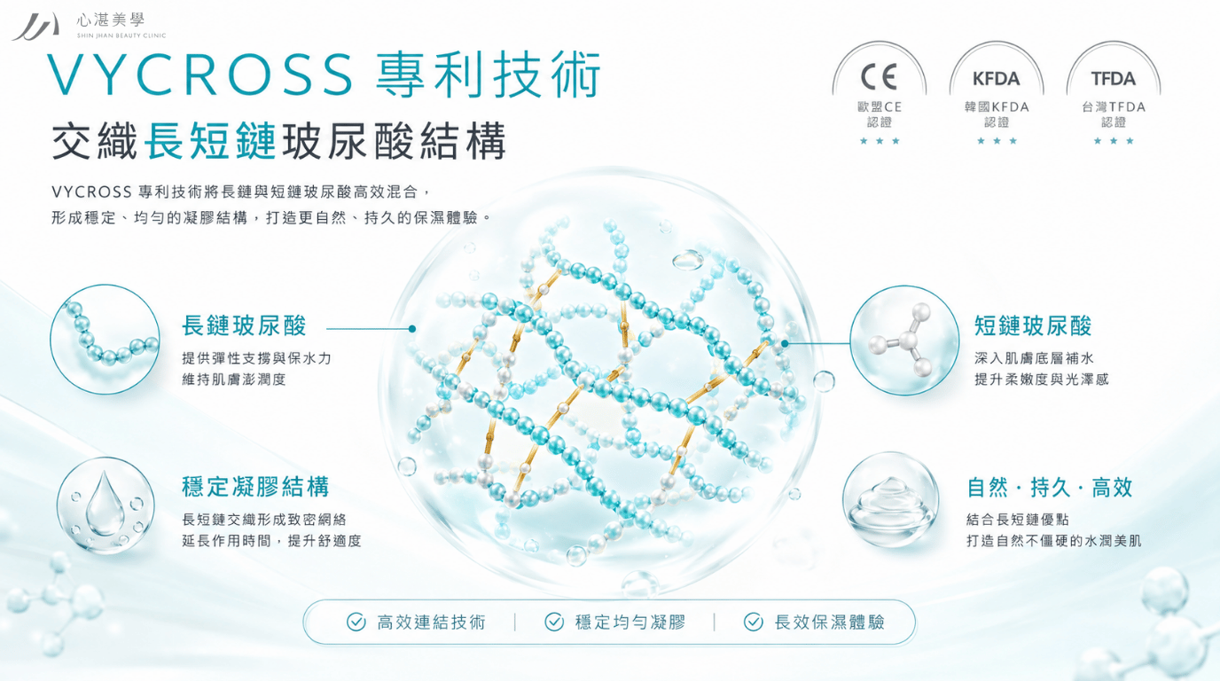 VYCROSS專利技術交織長短鏈玻尿酸結構示意圖