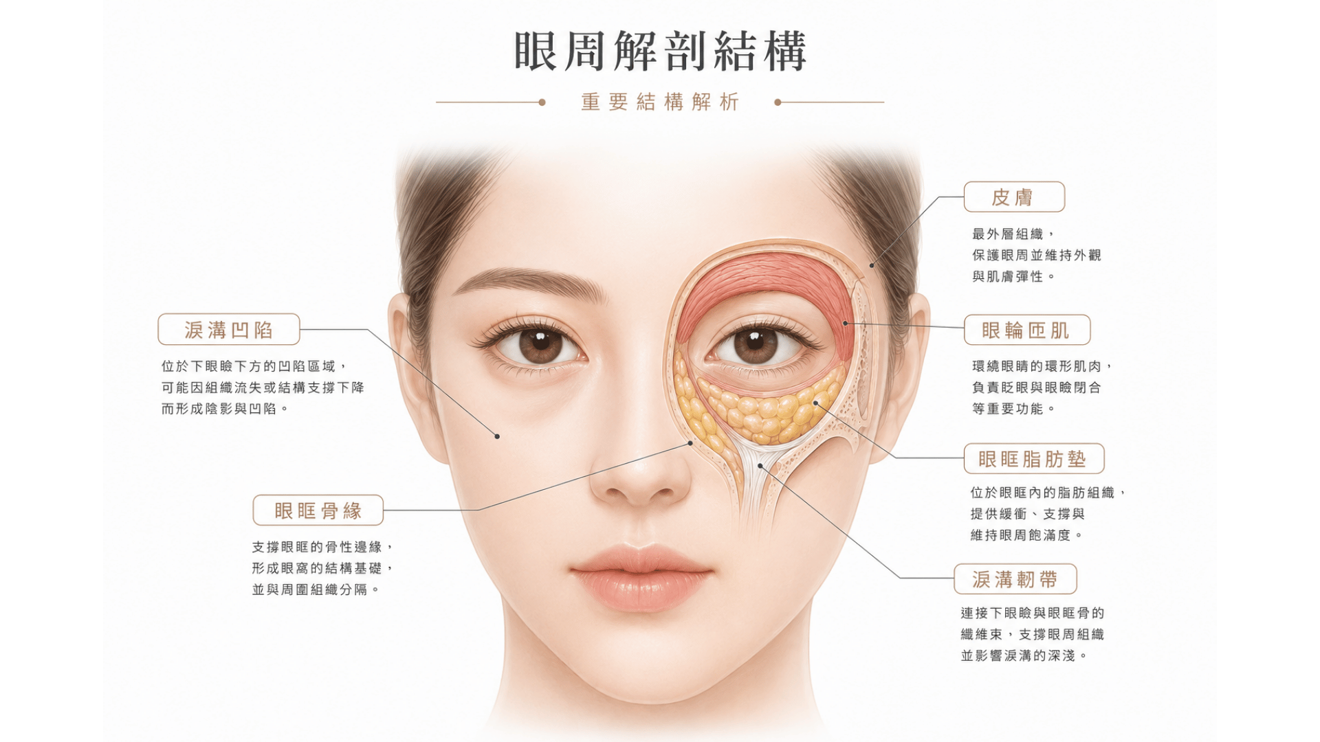眼下老化牽涉多重結構,不是單純填補玻尿酸就能解決問題